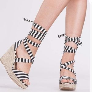 Huiyuzhi Womens Lace Up Platform Wedge Espadrille Sandals Open Toe Size: 7.5